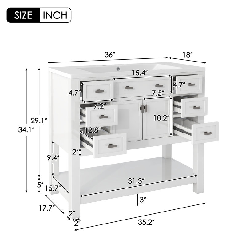 Base de meuble-lavabo simple 36 po Nahama seulement en blanc