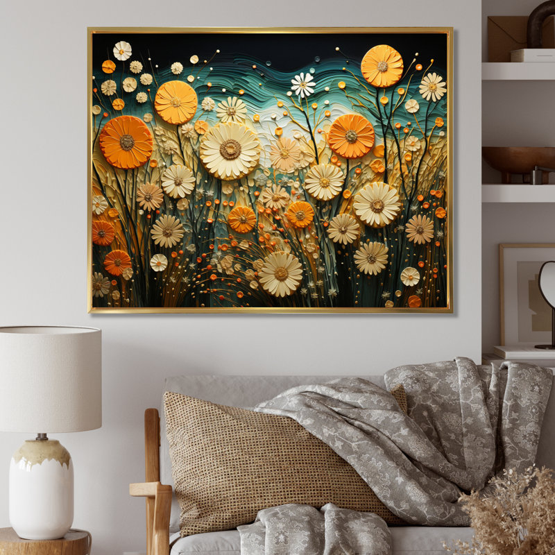 Cactus Manrica orange sarcelle, désert, oasis, tonneau sur toile, H 12 po x l 20 po x P 1 po, Cadre flottant doré