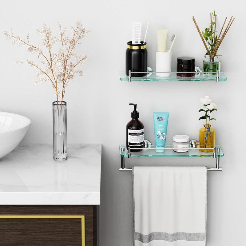 Bathroom Glass Shelf With Towel Bar