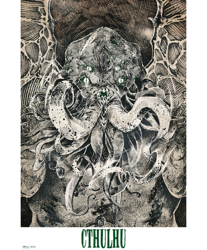  Officiellement sous licence Cthulhu - affiche d'art en noir et blanc - 24 x 36 po - reproduction décorative - papier affiche - prêt à encadrer