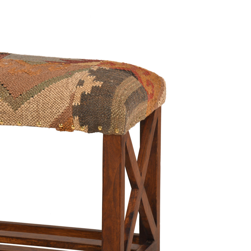Eaglin Cotton Upholstered Storage Bench, Light Brown/Patchwork