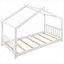 Lit plateforme en forme de toit simple en pin massif blanc avec tête de lit double et pied de lit
