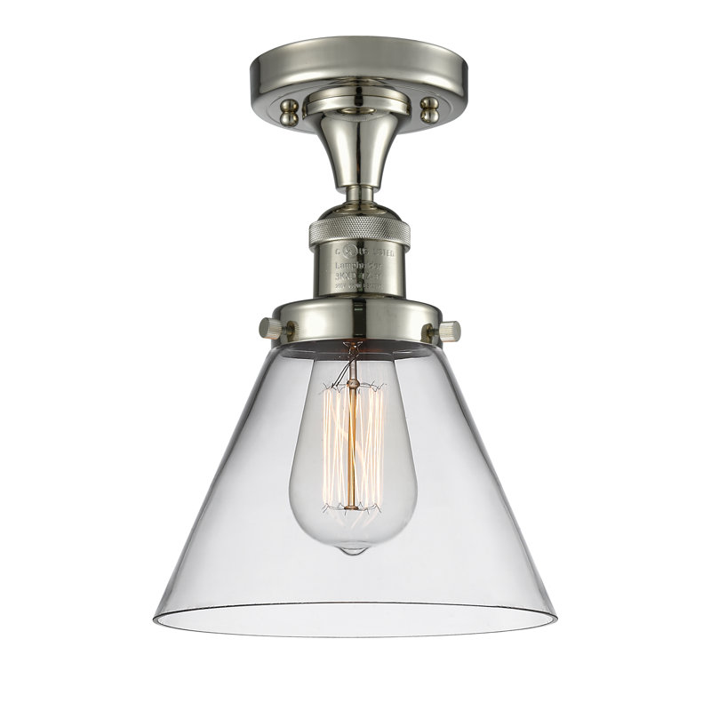 Plafonnier semi-encastré 1 lumière Cone, Nickel poli, Clair