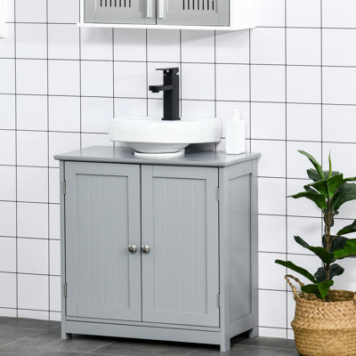 Base de meuble-lavabo gris sous le lavabo - base de meuble-lavabo peu encombrante avec tablette ajustable pour hygiène quotidienne et armoire à serviettes Gris, découpe en U requise pour l'organisation du produit