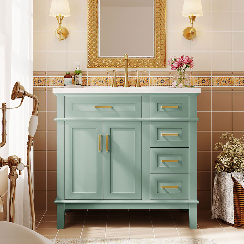  Meuble-lavabo 36 po avec lavabo en céramique 36 po et 4 tiroirs pour le rangement, Bleu