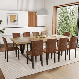 87" Wood Dining Table Set With PU Leather Upholstered Dining Chair