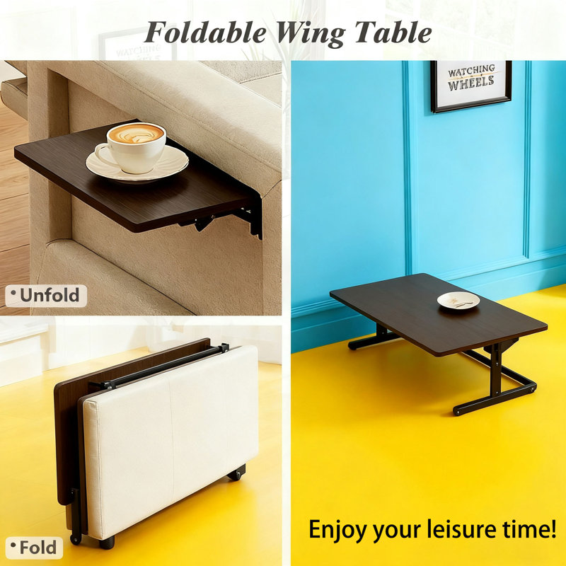 Canapé-lit simple avec ports de charge USB et Type-C, fauteuil-lit coulissant avec dossier réglable, poche de rangement, porte-gobelet et table d'appoint pliable, canapé convertible en tissu de lin pour les petits espaces