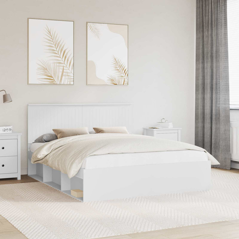 Solid Wood Bed, White, European Kingsize (160 x 200 cm)