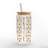 Hello Fall Leaf Border Glass Can Cup With Lid and Straw