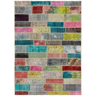 One-of-a-Kind Arbra Hand-Knotted 2010s Patchwork Ivory/Blue/Gray 5'7"" x 7'11"" Wool Area Rug -  Isabelline, 2BD1194FC2EC433C8D169384C7FA561E