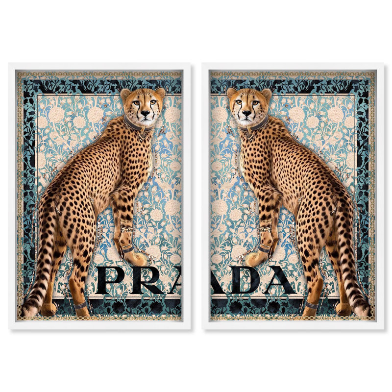 Oliver Gal Regal Feline Elegance Set Fashion and Glam - Glitter Framed Shadowbox Art, 37.5" H x 25.5" W, White