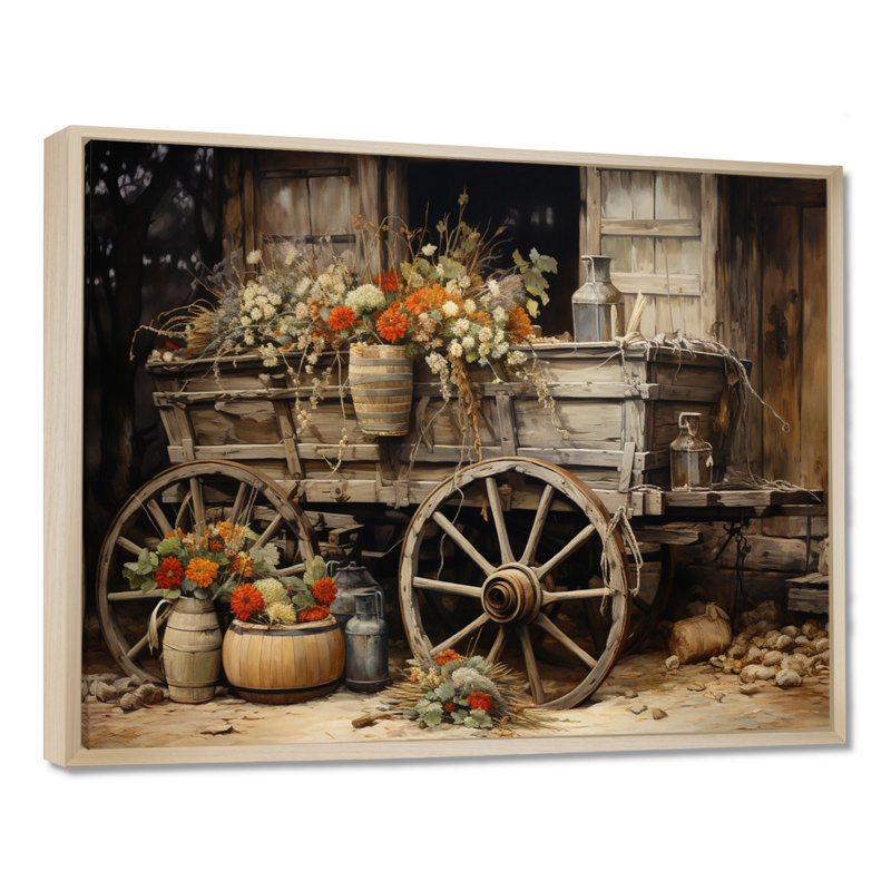 «Grey Old Cart Of Flowers I» - impressions sur toile de vieux chariot américain, H 30 po x l 40 po x P 1,5 po