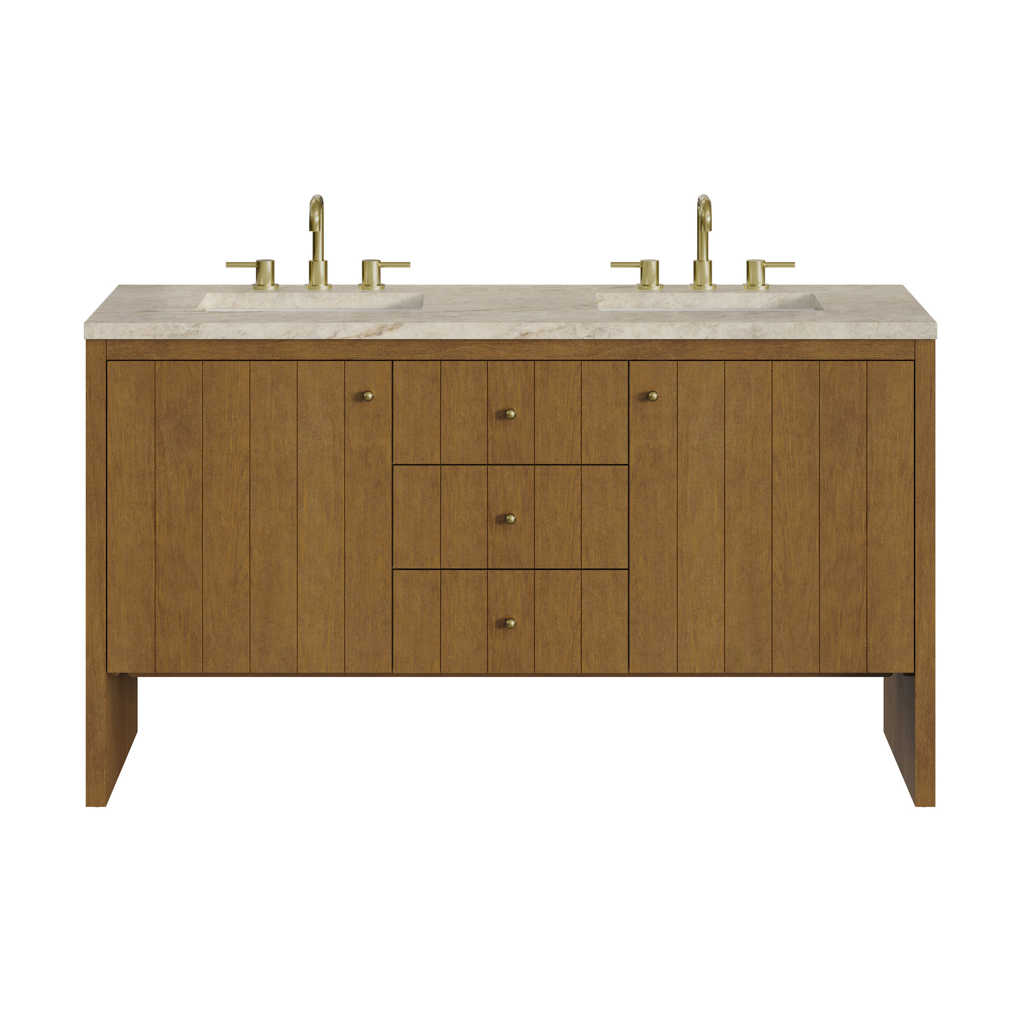 Hudson 60" Double Vanity, FreePower Wireless Charger, Honey Oak, Tajnar