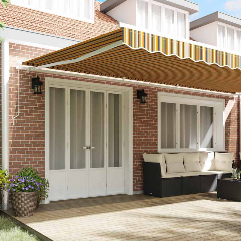Brayden Studio Polyester Cover Retractable Door / Window Awning, 600 cm W x 300 cm D, Brown/White
