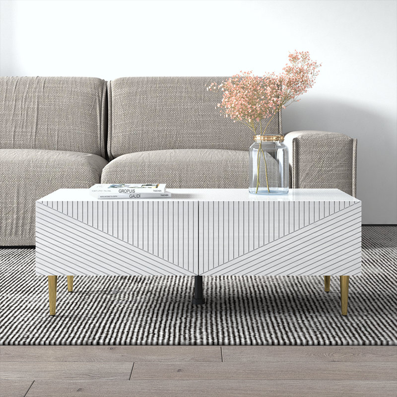 Table basse Glamour 15,8 po avec finition ultrabrillante, Blanc