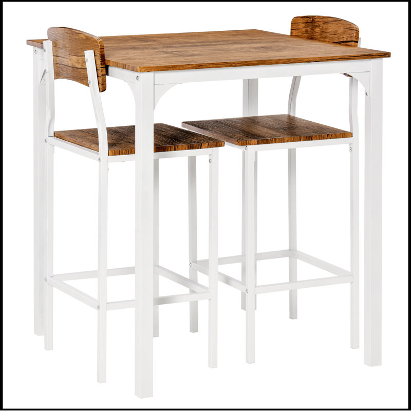 Industrial White Pub Table Set with 2 Chairs