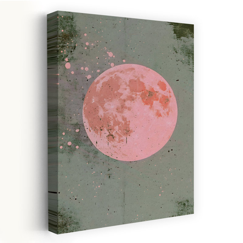 Art mural paysage abstrait abstrait lune rose, H 24 po x l 16 po