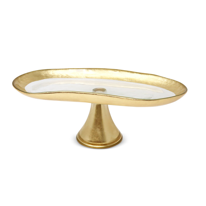 Plateau en verre sur pied avec rebord brossé doré
