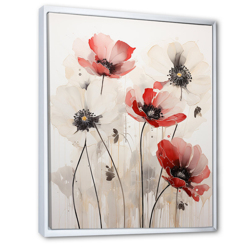 Minimalisme rouge et blanc sur fond blanc, H 40 po x l 30 po x P 1,5 po, Cadre flottant blanc