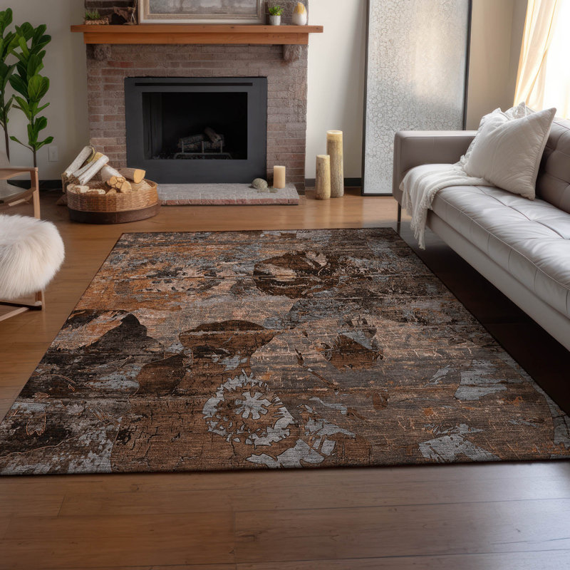 Premium Machine Washable Cerrito AMF555 Terracotta Rug, Rectangle 5' x 7'6"