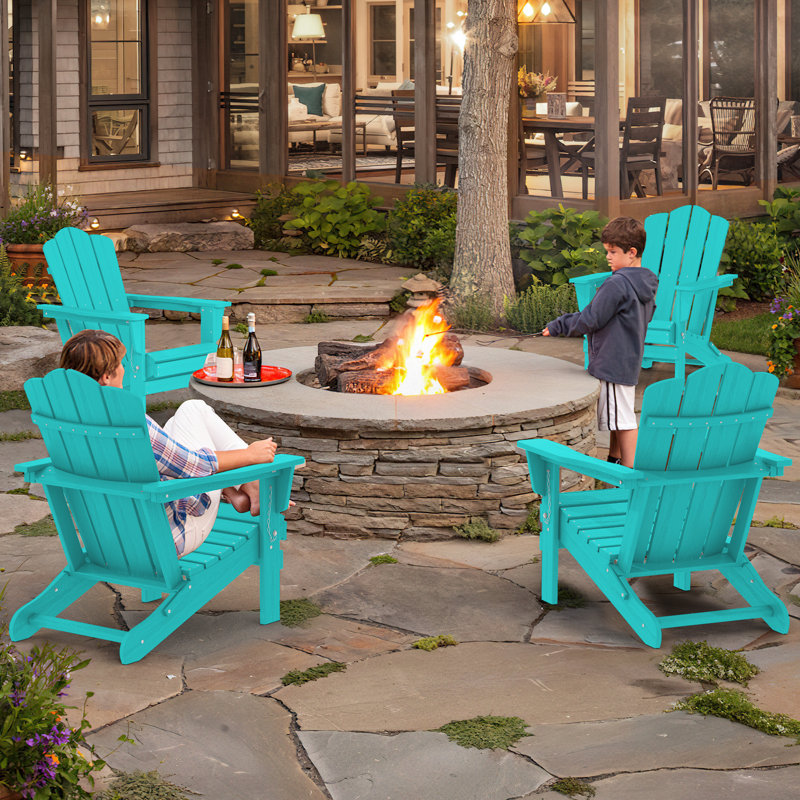 Chaise Adirondack pliante en plastique Wolak, Bleu clair