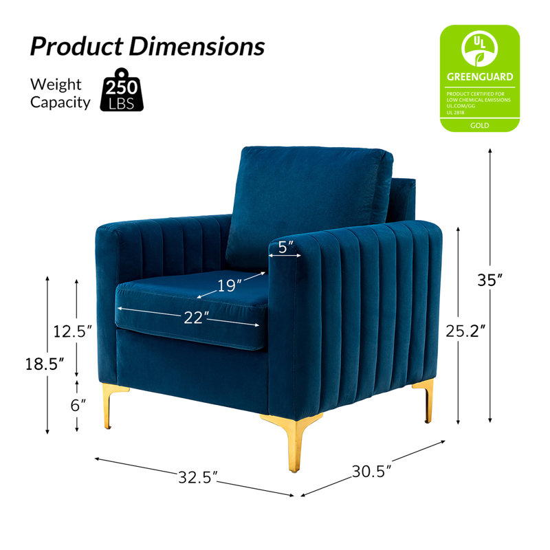 Gillette Upholstered Tufted Velvet Club Chair, Navy