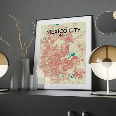 Mexico City Map in Tricolour 1 Piece Wall Art