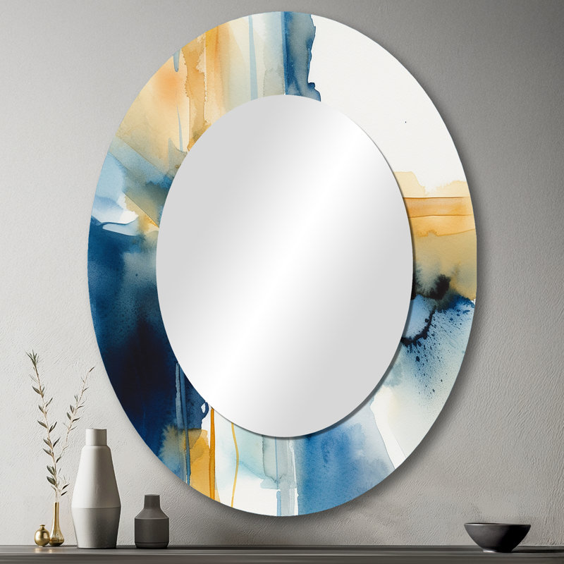Miroir mural moderne bleu et or Fusion IV, 43 po x 33 po