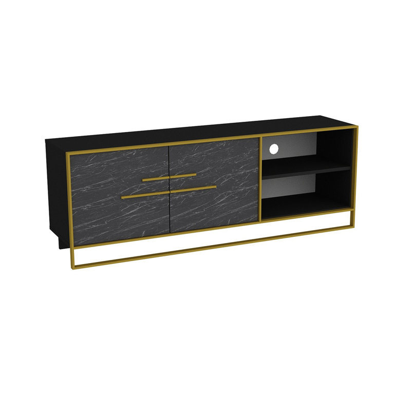 Mario Unfinished TV Stand for TVs up to 60", Black/Gold