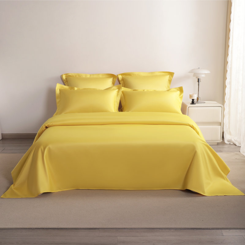 Taies d'oreiller carrées en satin de coton égyptien de qualité supérieure (500 fils/cm²) - NTBAY, Euro, Jaune