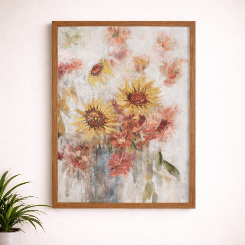 Reproduction d'art floral encadré tournesol H 24 po