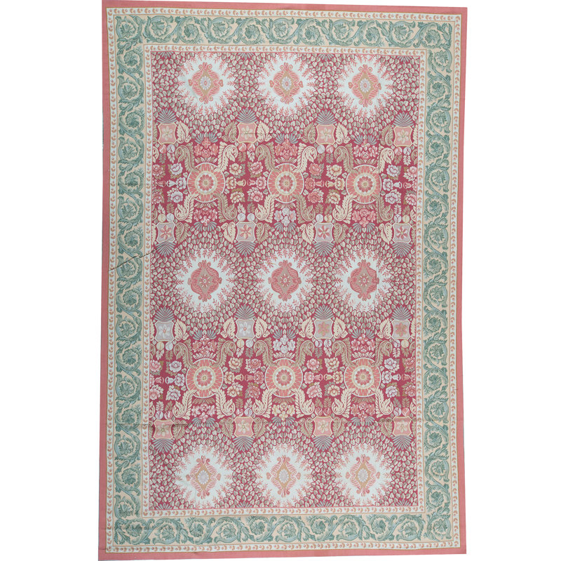 Tapis rouille et vert noué à la main de haute qualité