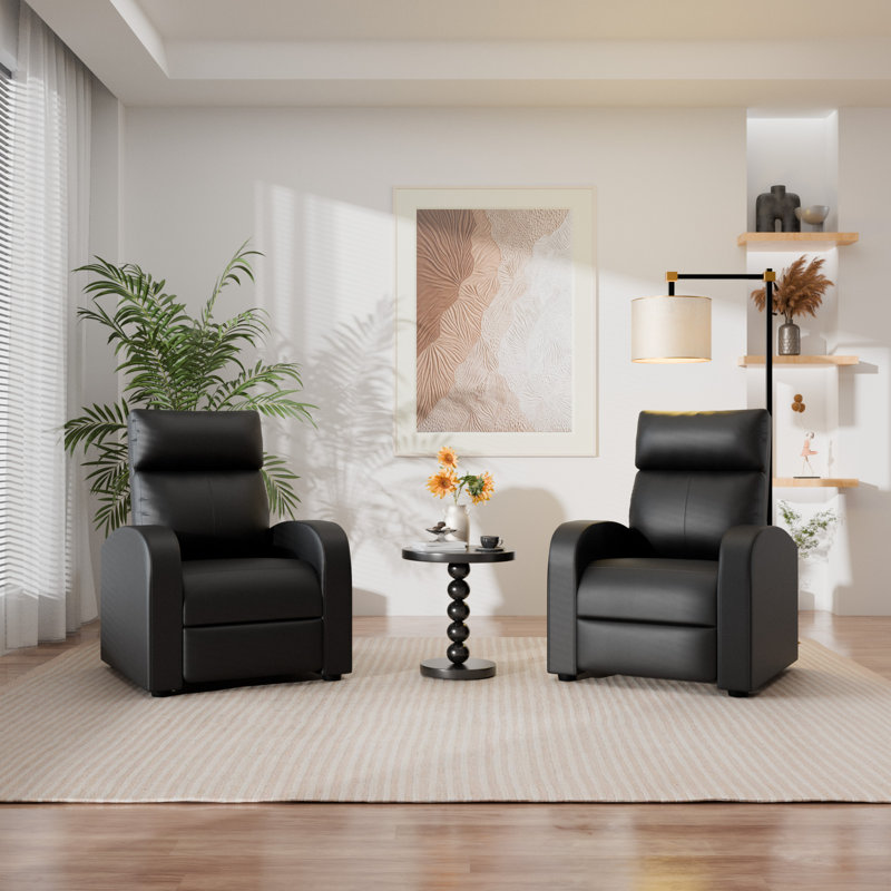 Pu Leather Single Sofa Home Theater, Living Room Lounge Chair with Lumbar Support, Black