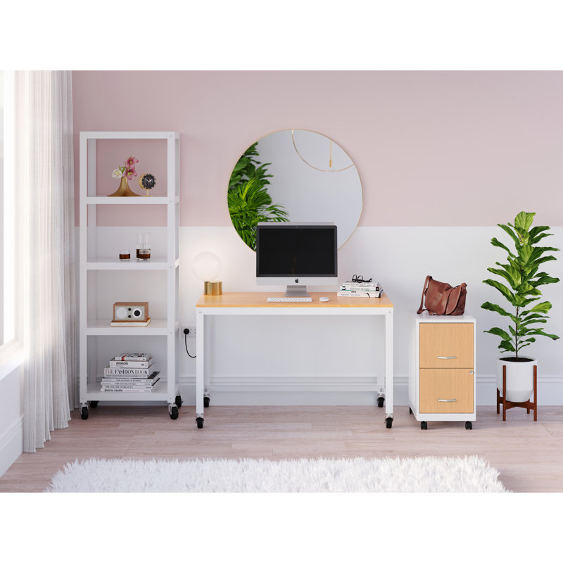 Home Office Wood Top Desk and Storage Set, White