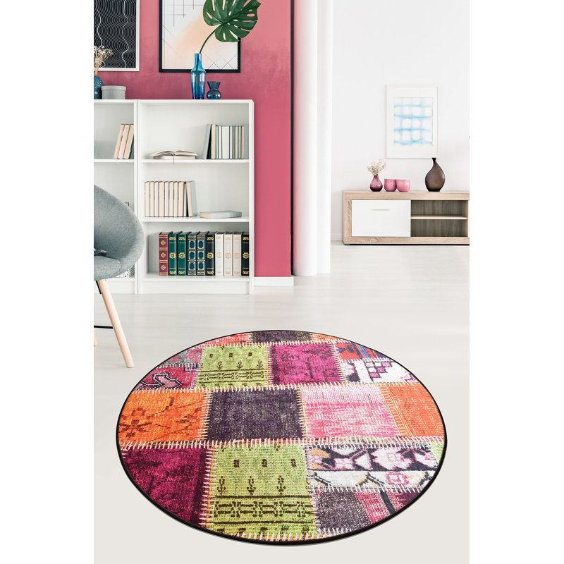 Stylish Round Carpet, 55.1 in Diameter, Soft 100% Polyester, 0.4 in Pile Height | Antibacterial, Non-Slip Underside, Machine Washable at 86°F | Ideal for Living Room, Bedroom, & Play Areas, Durable & Easy to Maintain