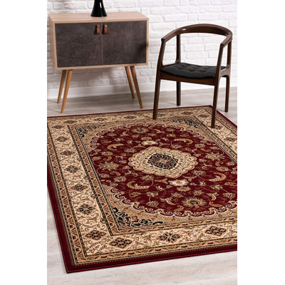 Tapis oriental rouge / beige / noir en oléfine 5 pi 3 po x 7 pi 5 po Banyon
