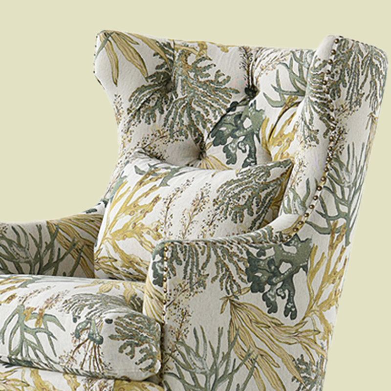 Cotton and linen recliner filled with sponge, Green/Yellow 