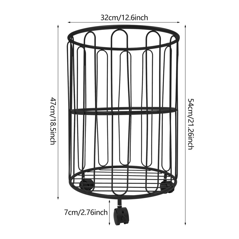 Rolling Laundry Basket Cart, Metal Rolling Laundry Basket, Black