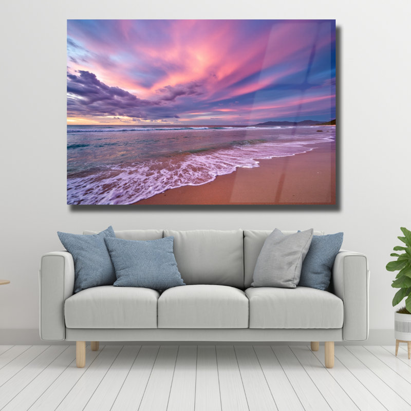 Coton, coucher de soleil, plage, verre trempé, art mural, H 20 po x l 30 po