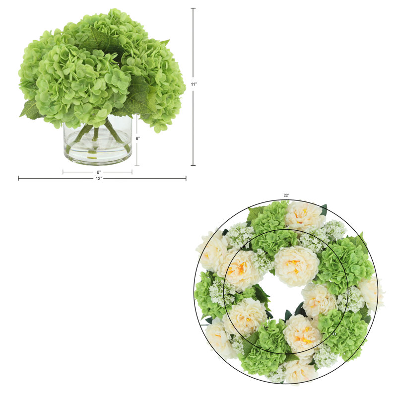 Couronne et centre de table 22 po avec hortensias Real Touch