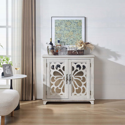 Armoire de rangement autoportante autoportante avec portes sculptées en miroir en acrylique, tablette réglable et comptoir spacieux pour une utilisation polyvalente à la maison
