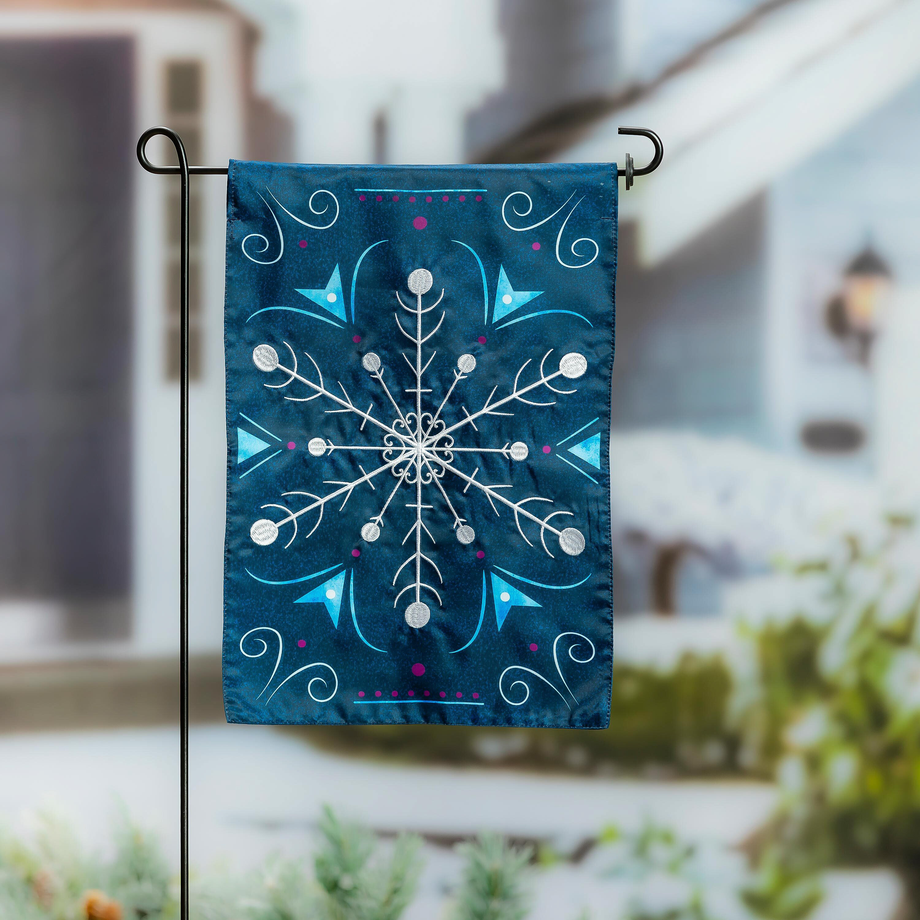 Lark Manor™ Blue Snowflake Applique Garden Flag | Wayfair