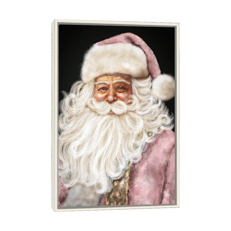 «Pink Santa», reproduction d'art murale , H 26 po x l 18 po, Impression encadrée sans passe-partout, Blanc patiné