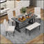 Ensemble de table de salle à manger 6 pièces, table à tréteaux rectangulaire et 4 chaises et banc rembourrés pour une salle à manger élégante