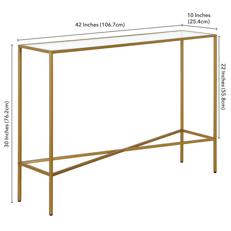 Glass Top Console Table, Brass, 30" H x 42" W x 10" D