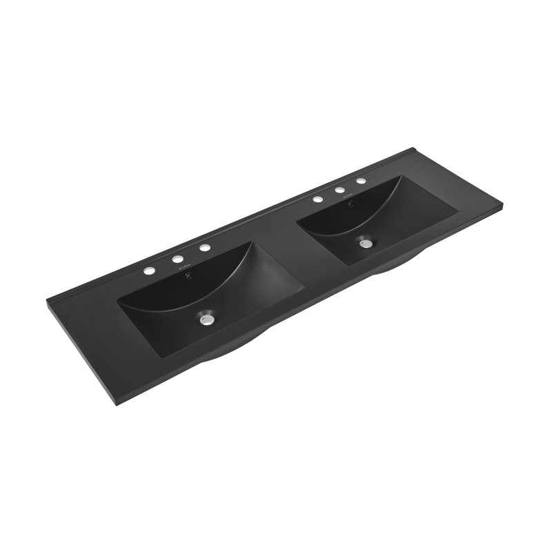Lavabo de salle de bain 60 po avec passe-partout noir Madison, Noir mat, 3 trous