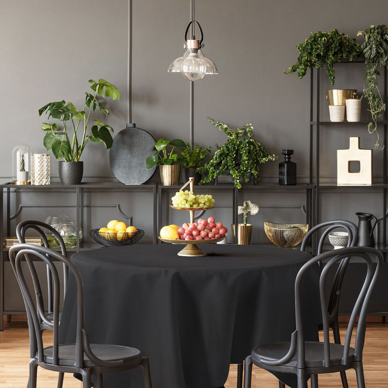 Faux Linen Solid Color Tablecloth,  279cm W x 274cm L, Anthracite