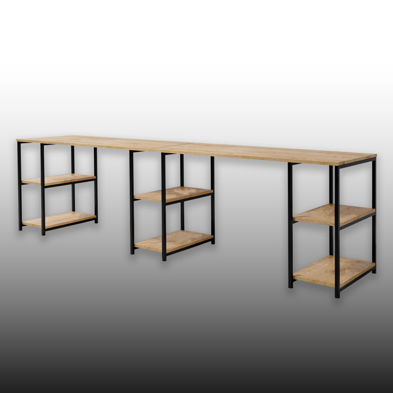 Metal Frame Double 2 People Study Desk, Oak/Black