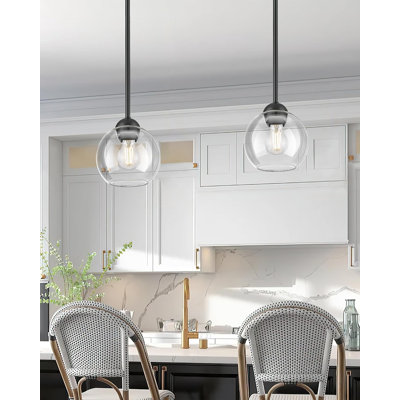 7 Inch Globe Pendant Light, Matte Black Pendant Light Fixtures with Clear Glass, 1-Light Hanging Lights for Kitchen, Bathroom, Bedroom, Hallway, 2 Pack
