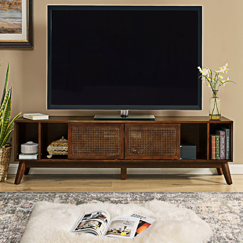 TV Stand Entertainment Cabinet Media Console, Dark Walnut Brown